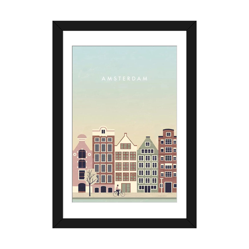 « amsterdam », impression sur toile, H 24 po x l 16 po x P 1 po, Papier d'art encadré noir, Blanc