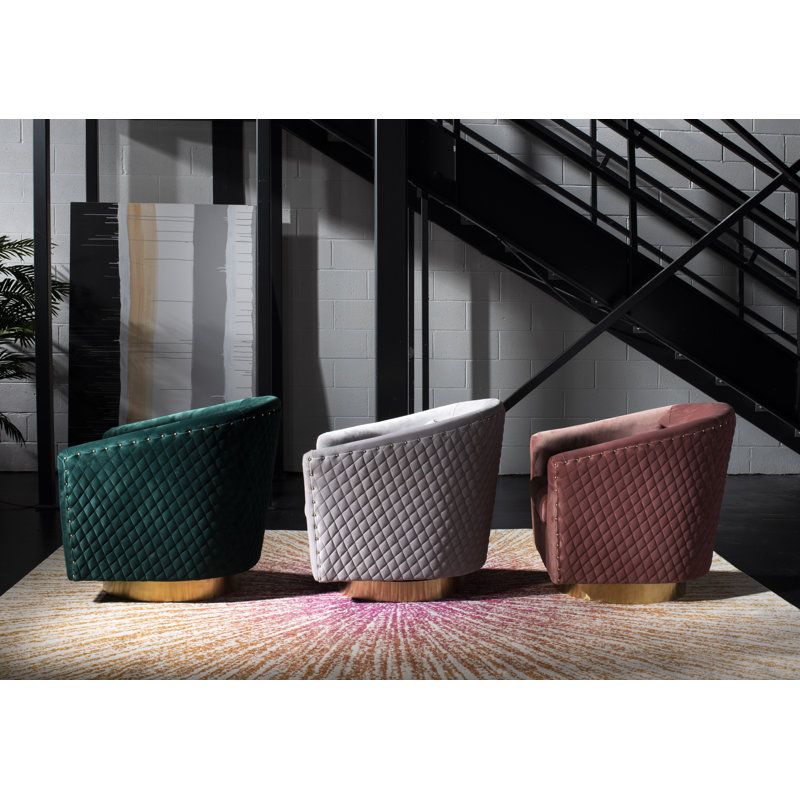 Skye Upholstered Swivel Barrel Chair, Pale Taupe Velvet, Gold