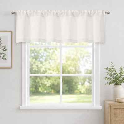 Cream Valance for Window, Light Filtering Small Kitchen Curtain for Bedroom/Living Room, Rod Pocket Privacy Short Window Treatment Valance RV Bunk Panels, 60"Wx14"L