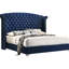 Grande chambre 4 pièces en bleu pacifique avec tête de lit à oreilles, capitonnage à boutons sur la table de chevet, commode 6 tiroirs et miroir bleu