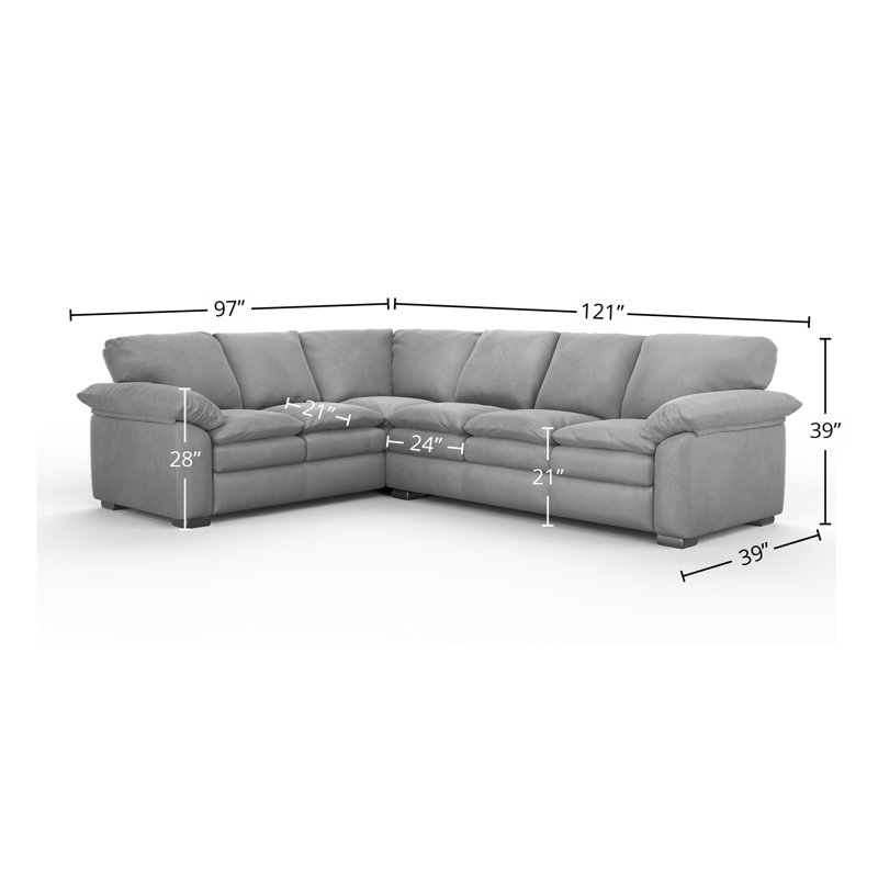 Capri 3x2 100% Full Top Grain Leather Sectional, Plush Pebble Genuine Leather, Right Hand Facing