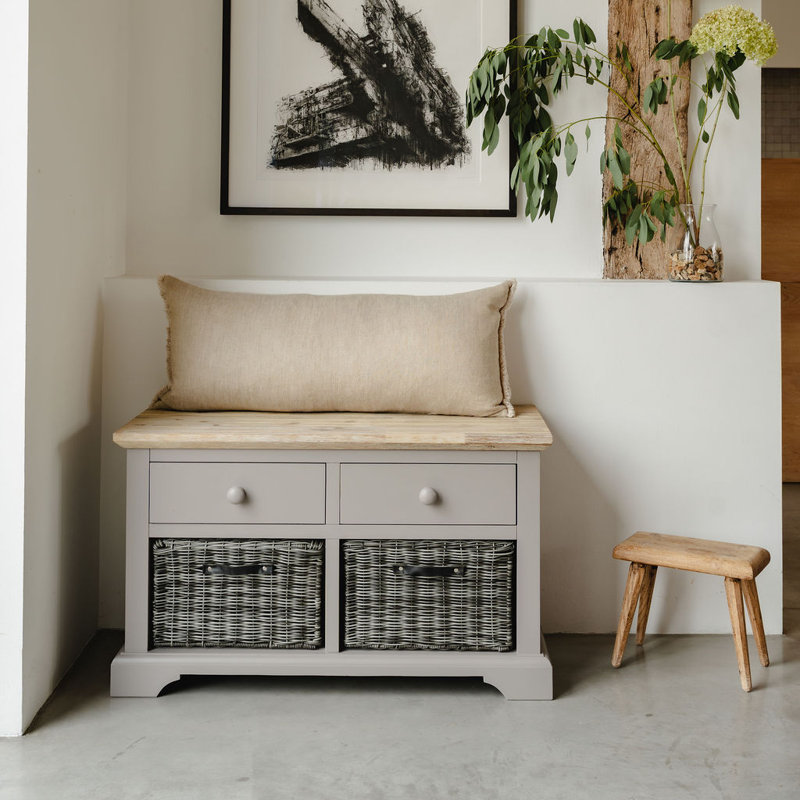 Doria Solid Wood Storage Bench, Dove Grey