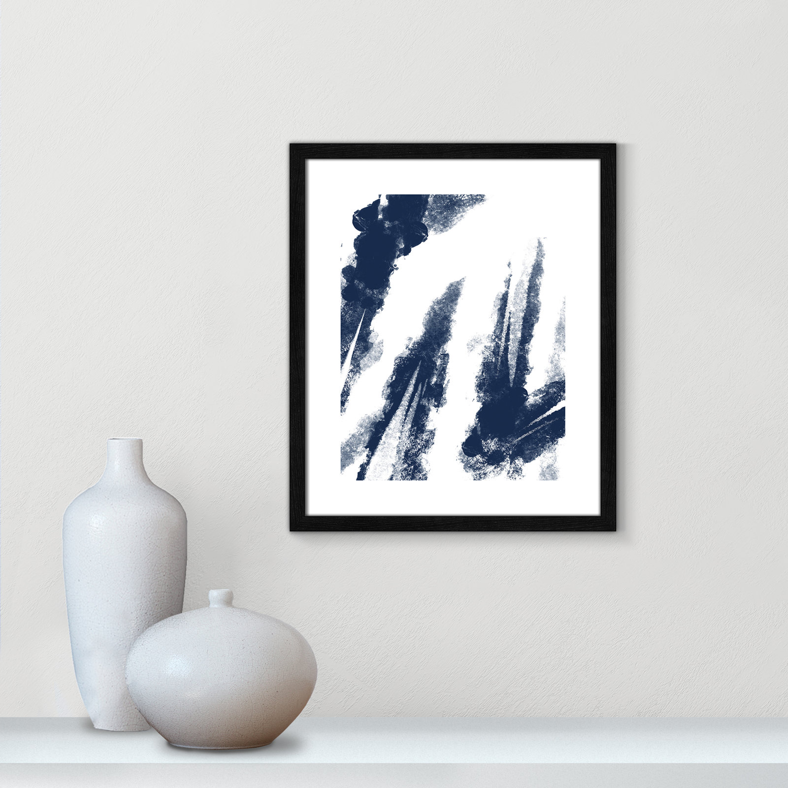 Ferne "Navy Striking Seams 2" Print, 19" H x 16" W x 0.75" D, Black Wood Framed Paper