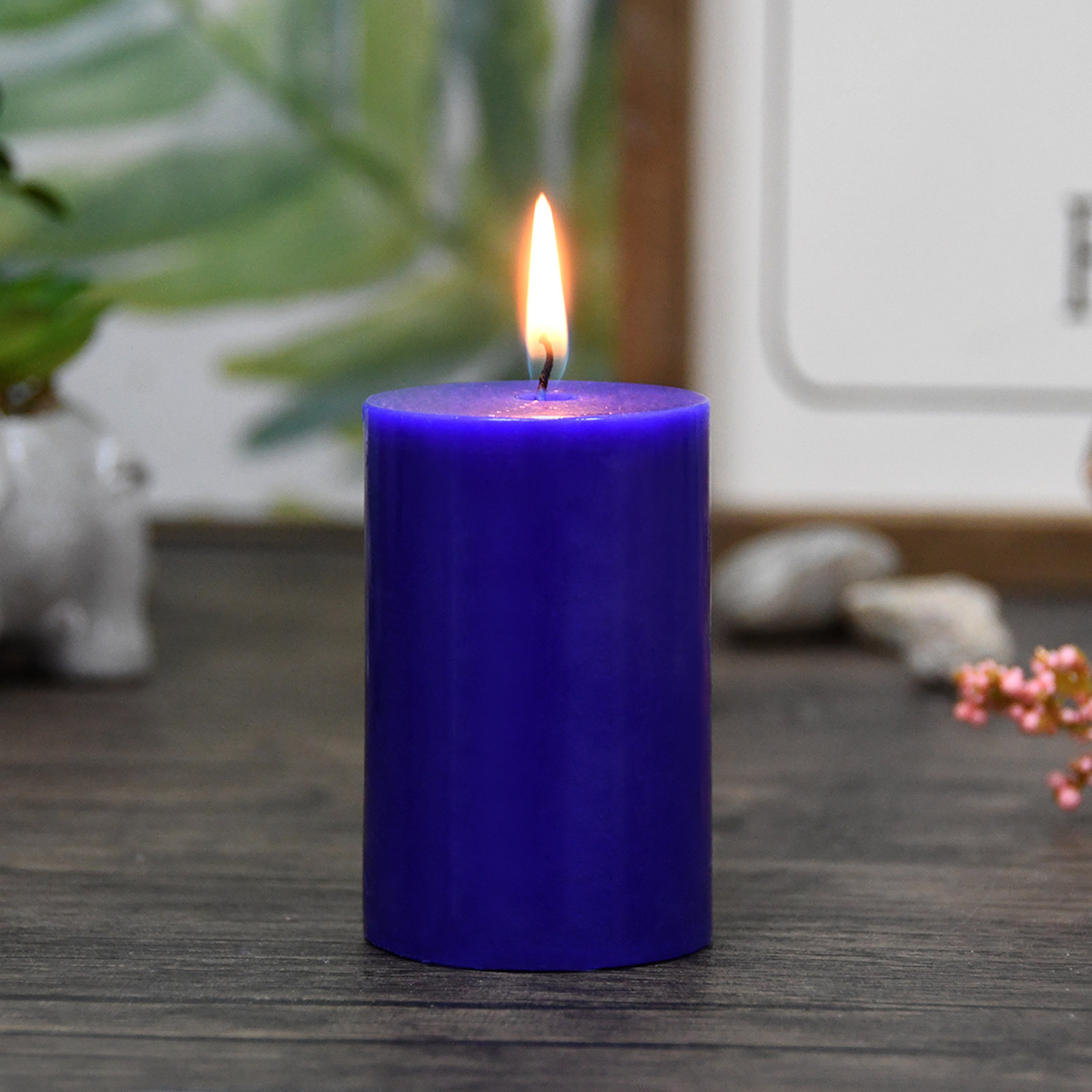 Oliva Unscented Pillar Candle, Blue, 1, 9" H x 2" W x 2" D