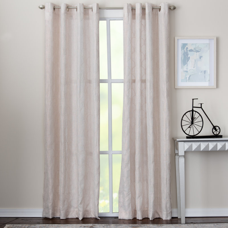 Bushey Polyester / Cotton Light-Filtering Embroidered Scallop Design Curtain Panel with Grommet Top , 50" W x 84" L, Rose