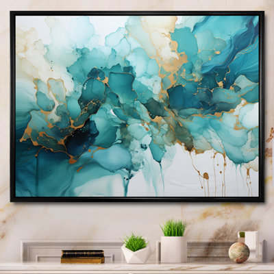 Pizzo Teal Gold Abstract Fractal Mystic Mirage III - Fractals Canvas Print