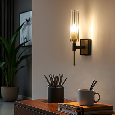 1-Light Wall Sconce With Clear Ribbed Glass