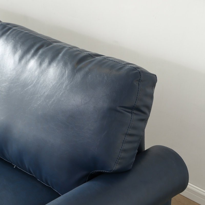 Classic Living Room Nails Sofa Faux Leather, Navy Blue, 34.5" H x 82.68" W x 31.89" D