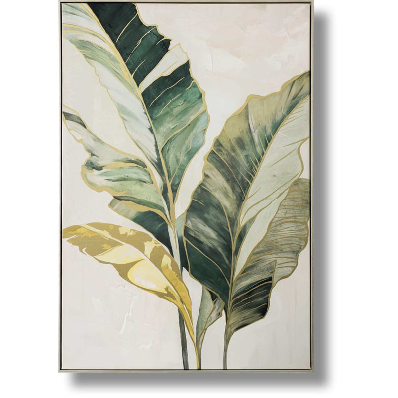 Art mural sur toile Golden Tropic Botanica - 33 po x 48 po - Cadre argent champagne