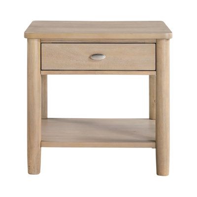 Wooden End Table With Drawer And Open Shelf In Natural Finish For Space Square