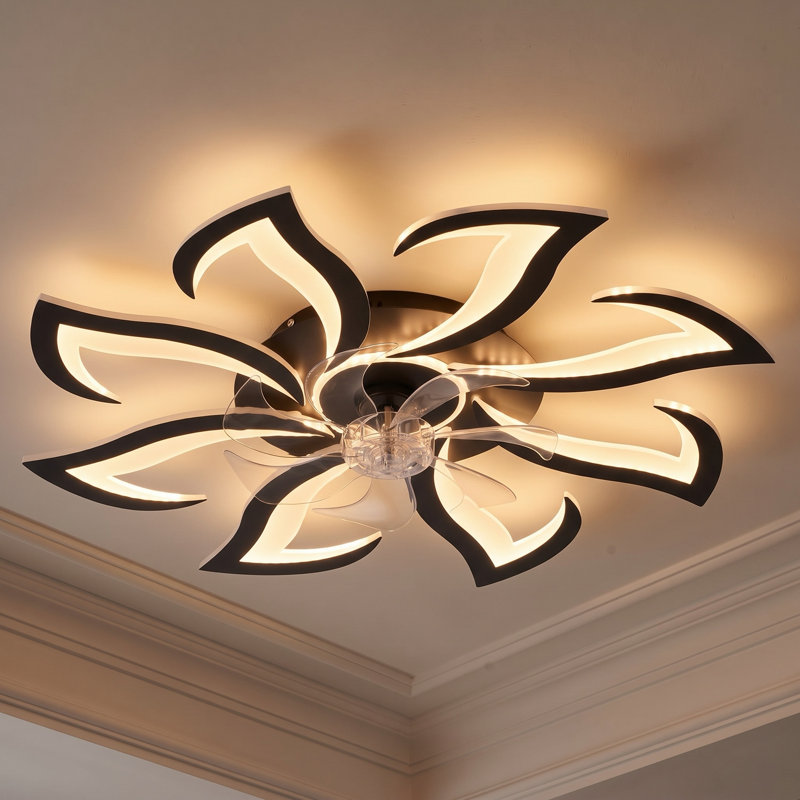 Ventilateur de plafond extra-plat de 81 cm (32 po) à 8 pétales avec lumière DEL intégrée et contrôle par application (noir)