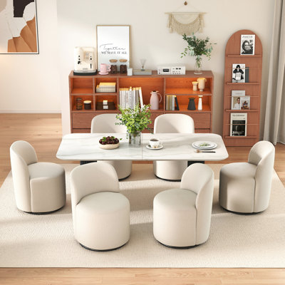 Ensemble de table de salle à manger moderne 71 po ovale avec chaises pivotantes 4/6, pieds ondulés et rotation à 360 ° pour la cuisine et la salle à manger