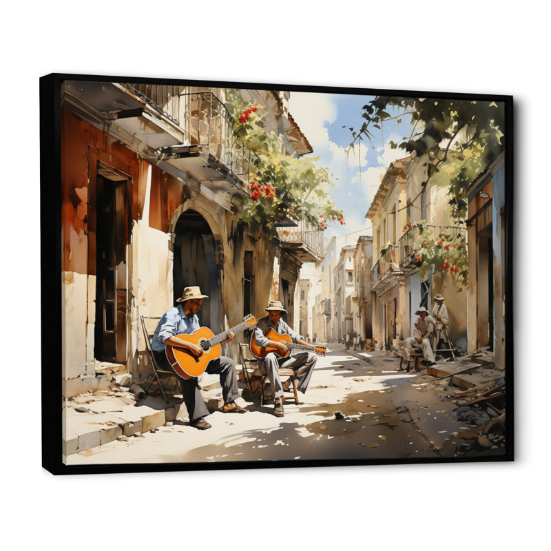 Cuba Rhythms Street II - Cuba, art mural paysage, H 16 po x l 32 po x P 1 po, Cadre flottant noir