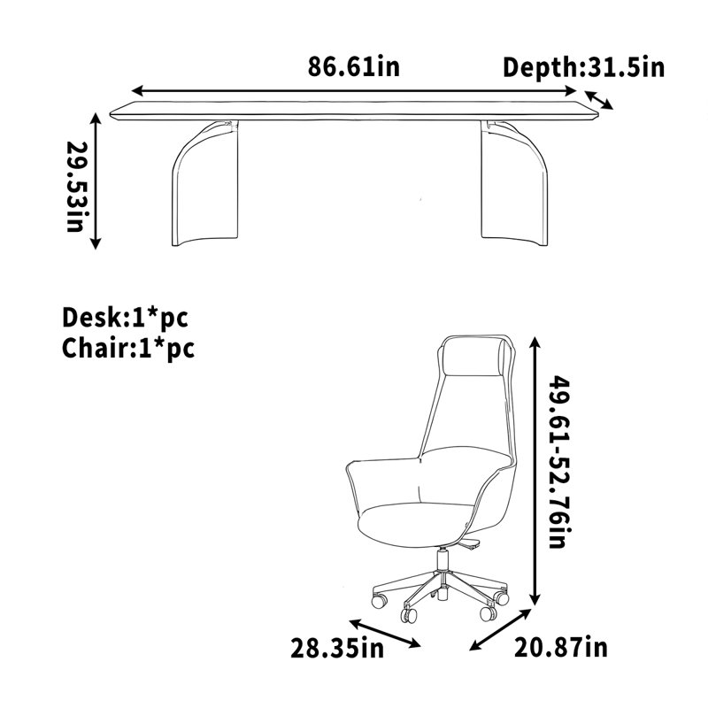Bureau d'ordinateur Clair, H 29,53 po x l 86,61 po x P 31,50 po