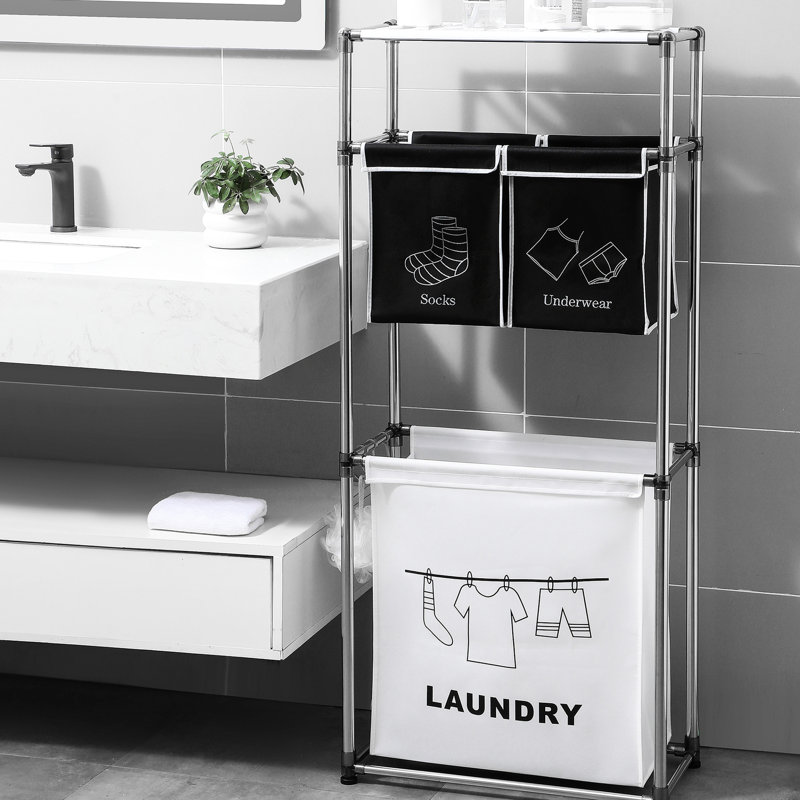 Laundry Hamper With Wide Shelves And Metal Hooks, 3 Tier, Waterproof , Robust Iron 100l Large Basket, Tier Sorter, Easy Assembly, Frame