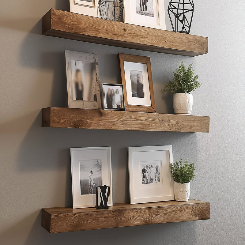 Rustic Decorative Wooden Wall Shelf (3 Pieces), Solid Wood, 5.1 x 23.6 x 4.3 inches | 100% Solid Wood Construction, Easy Wall Mounting | Perfect for Traditional Home Décor, Stylish & Functional Storage Solution