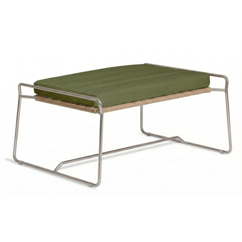 Sandur Rectangle Outdoor Sunbrella® Ottoman Patio Ottoman, Cayenne, Clay Rope/Stainless Steel