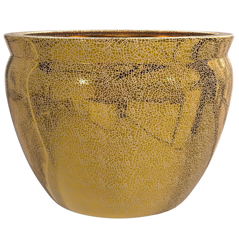 14" Sky Blue Fishbowl, Gold, 8.5" H X 11.75" W X 11.75" D