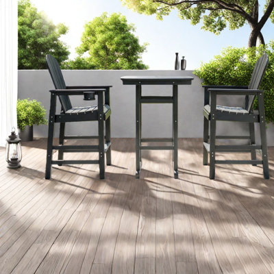 Durable Hdpe Patio Dining Sets, Black 3-piece Bar-height Bistro For Outdoor Entertaining