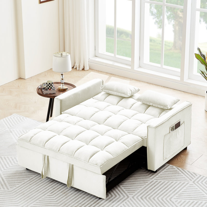 Cubbindall Upholstered Convertible Sofa Bed,Sleeper Sofa,Velvet Sofa,Modern Sofa,Accent Sofa, Cream White Velvet 
