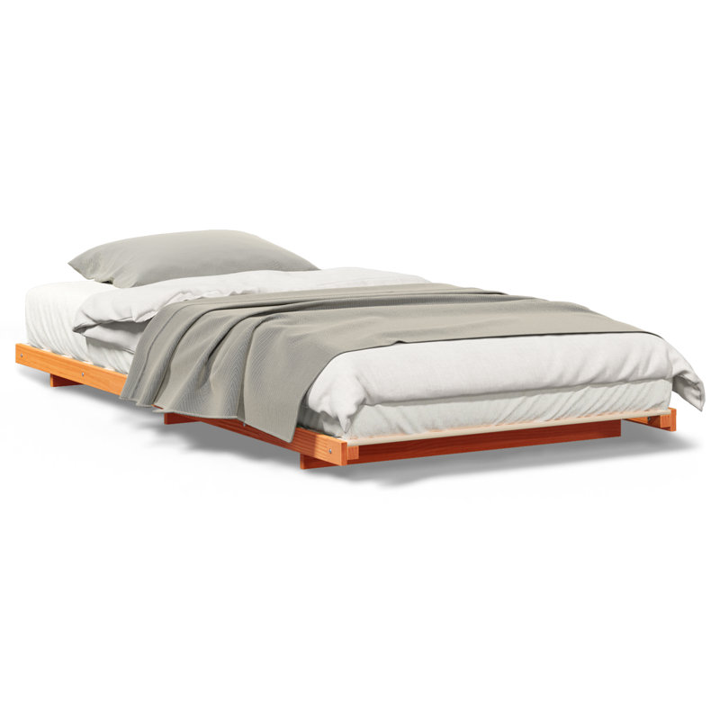 Floor Bed Frame Solid Pine Wood, European Single (90 x 200 cm), Wax Brown