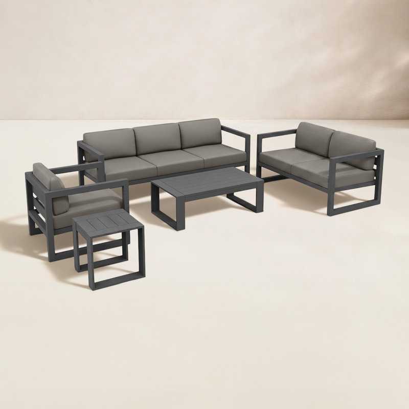 Avion 5 Piece Sofa Seating Group with Sunbrella Cushions, Canvas Charcoal Sunbrella® Canvas, Slate