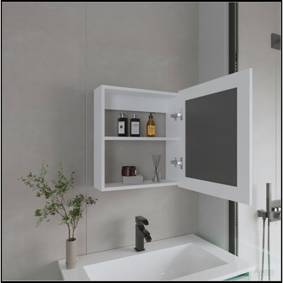 Medicine Cabinet 20.5" H, With 2 Shelves, 1 Door, And 1 Mirror, White