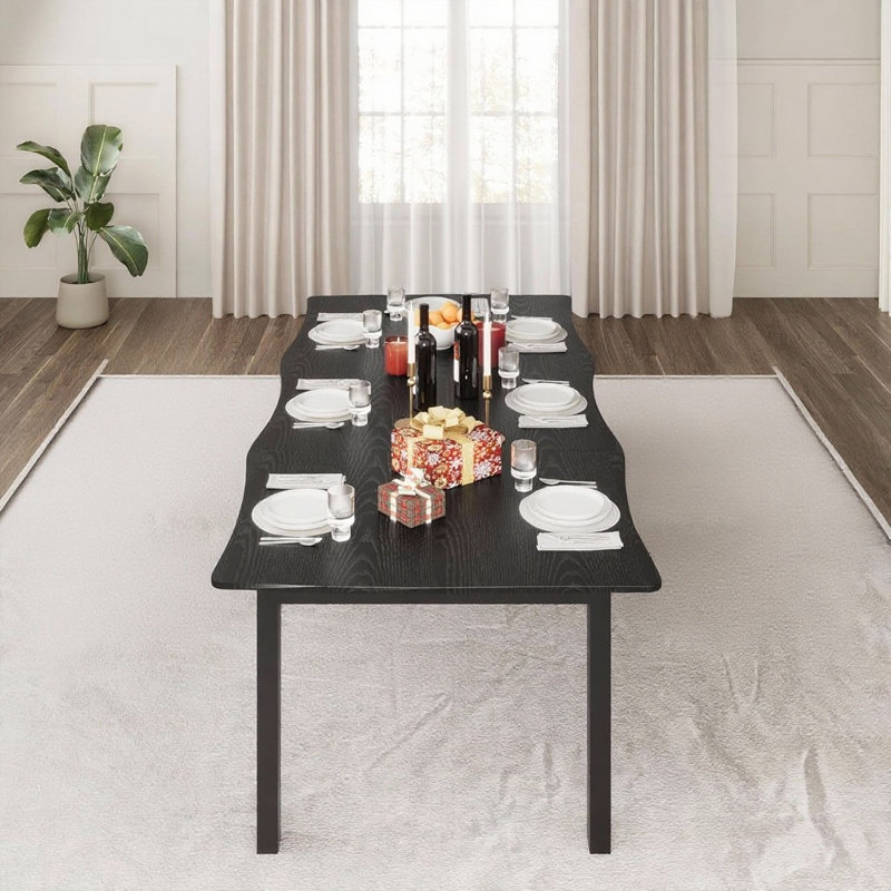 Table rectangulaire, à bord ondulé, imperméable et résistante aux rayures, Noir, H 29,5 po x L 78,7 po x l 35,4 po