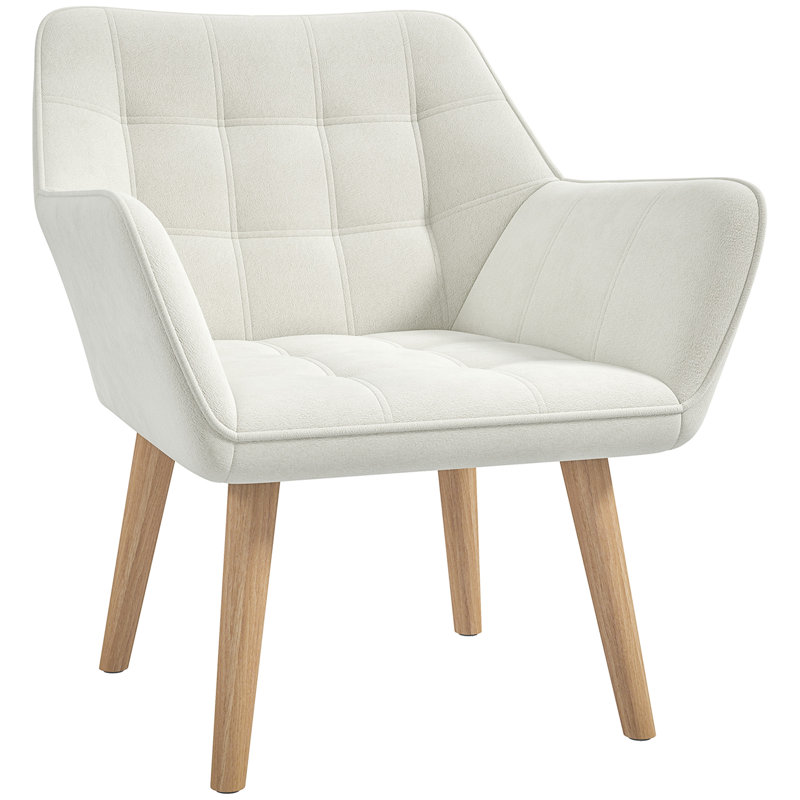 Modern Armchair, Accent Chair With Wide Arms, Slanted Back And Rubber Wood Legs For Living Room, Bedroom, Home Office, Cream