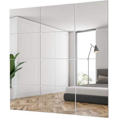 Carreaux de miroir pour mur - 12 po x 12 po - paquet de 12 - Miroir mural pleine longueur sans cadre, miroir de gymnastique à corps plein pour la maison, carreaux de miroir auto-adhésif