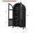 64" Arched Tall Storage Cabinet, Black Glass & Rattan Display Pantry Cabinet with Adjustable Shelves-951394385