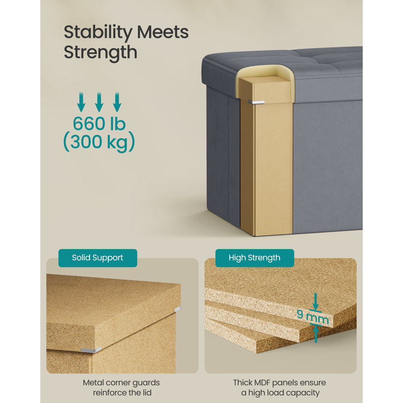 76cm Wide Rectangle Solid Colour Standard Ottoman with Storage