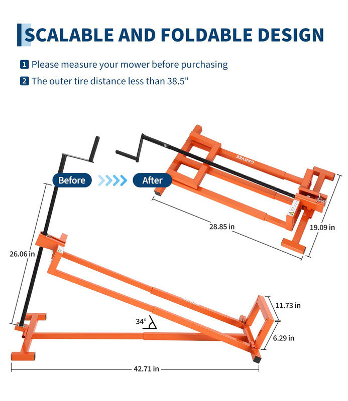 Cric de levage pour tracteur de pelouse de 1200 lb avec manchon rotatif, poignée pour outils électriques et manuels, base antidérapante, conception pliable