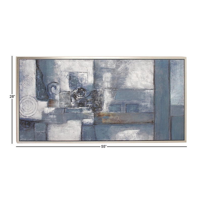 Canvas Abstract Gray Framed Wall Art with Silver Frame