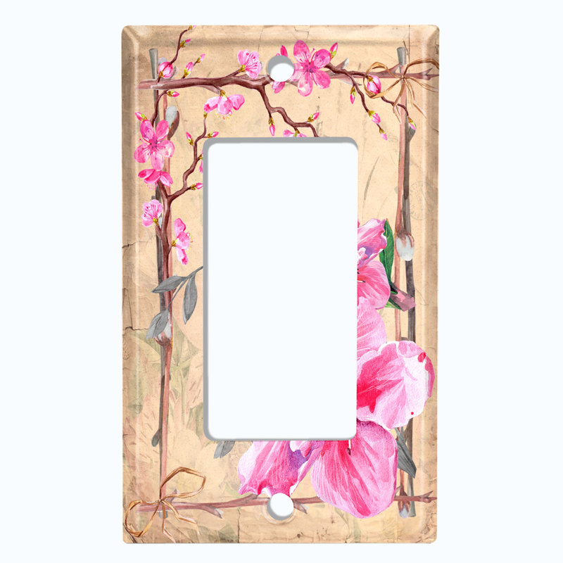 Plaque murale berçante rétro à 1 branche avec fleur rose