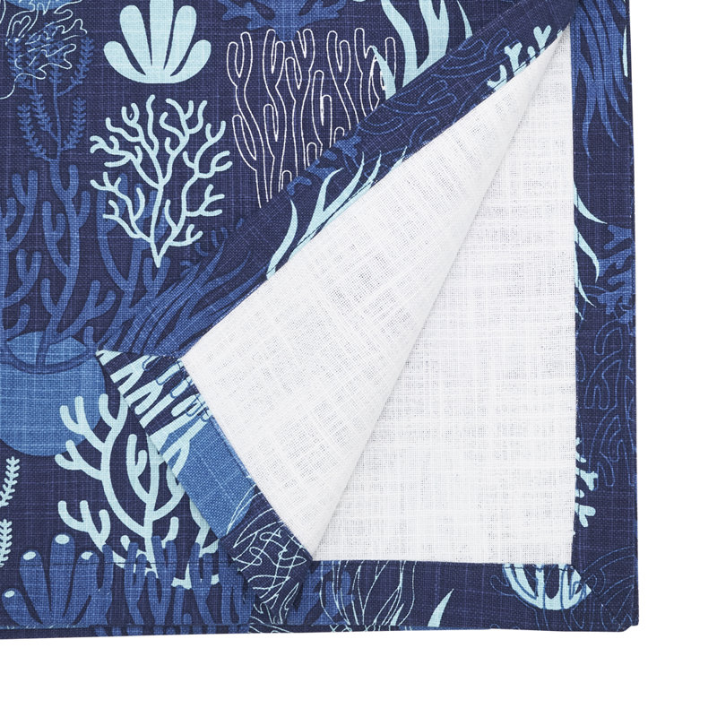 Navy Blue Nautical Sea Coral Cotton Table Runner 14" W X 72" L