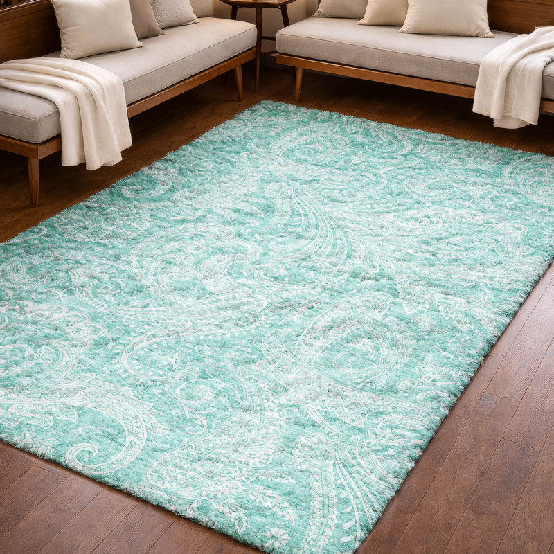 Tapis cachemire ADS654, Sarcelle, 9 pi x 12 pi