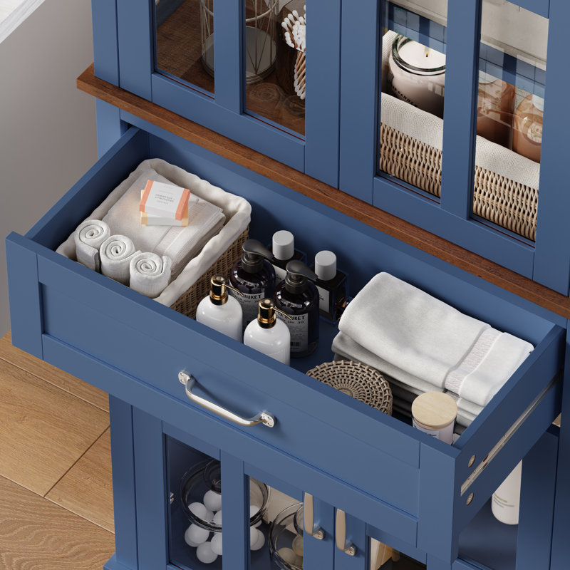 71" Tall Bathroom Storage Cabinet with Drawer - Waterproof MDF for Towels & Cosmetic Storage, Navy