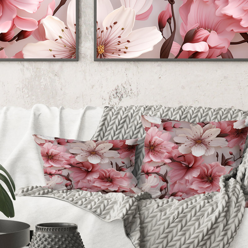 Pink And White Carnation Blossoming Grace I - Floral Printed Throw Pillow