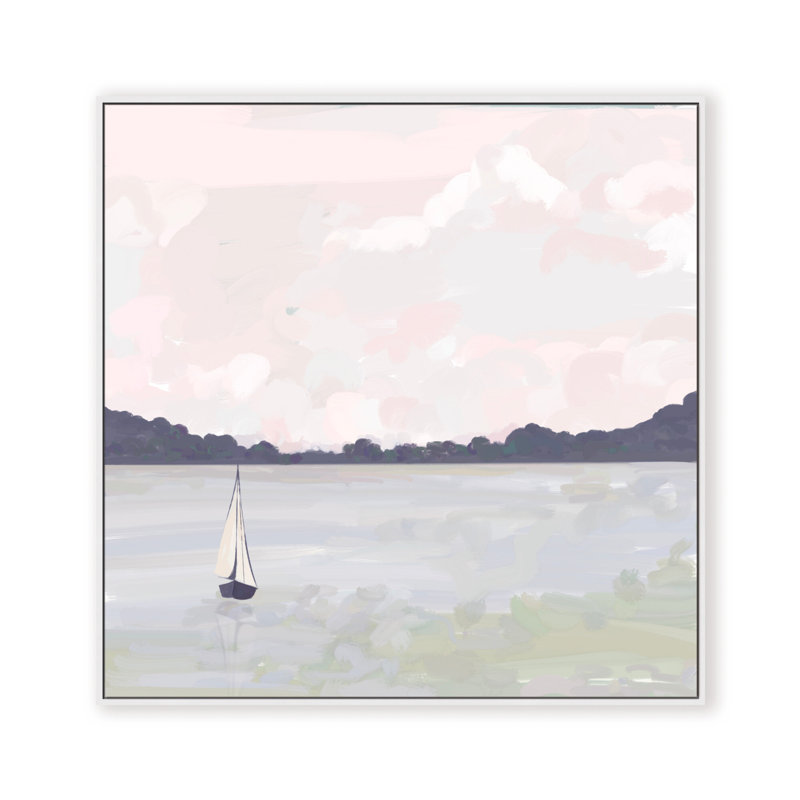 Coastal Retreat Sailing Through Abstraction, 48" H x 48" W x 2.375" D, Framed Canvas, White