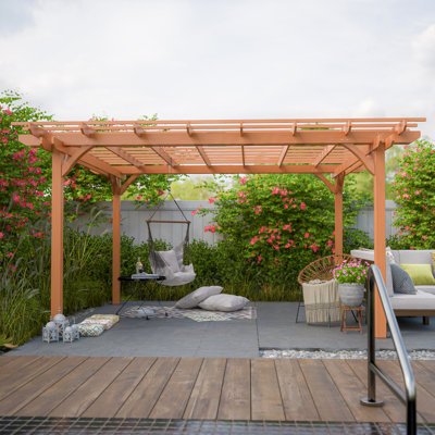 12' X 14' Wooden Pergola Gazebo – Brown Outdoor Structure For Garden, Deck & Climbing Plants