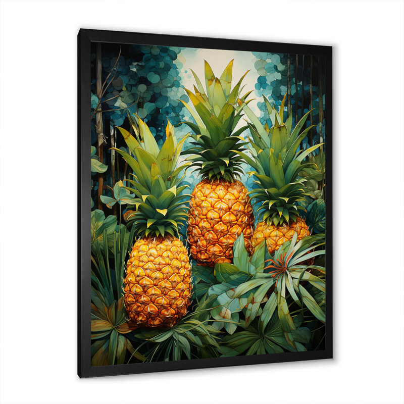 Pineapples «Tropical Dots I», reproduction d'art sur toile, H 20 po x l 12 po x P 1 po, Cadre photo noir