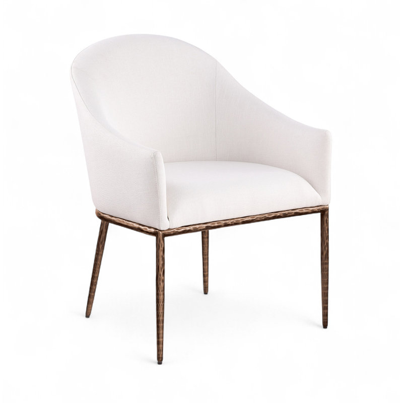 Chaise de salle à manger rembourrée Ferro, Tissu crème texturé en lin, Bronze brossé