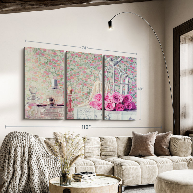 «Rose Birdcage» sur toile, H 48 po x l 74 po x P 1,25 po