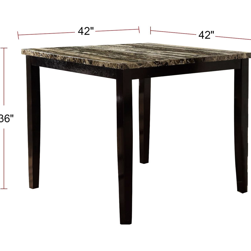 Table de salle à manger moderne en faux marbre brun foncé avec plateau en placage de bouleau