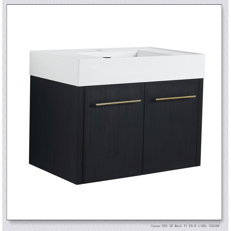 Meuble-lavabo mural 30 po avec lavabo, lavabo à rebords épais en résine