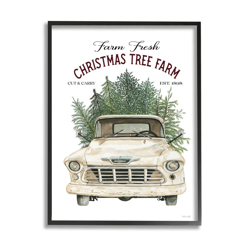 «Christmas Tree Farm Vintage Car Holiday», encadré noir, estampe numérique de Cindy Jacobs, H 20 po x l 16 po x P 1,5 po