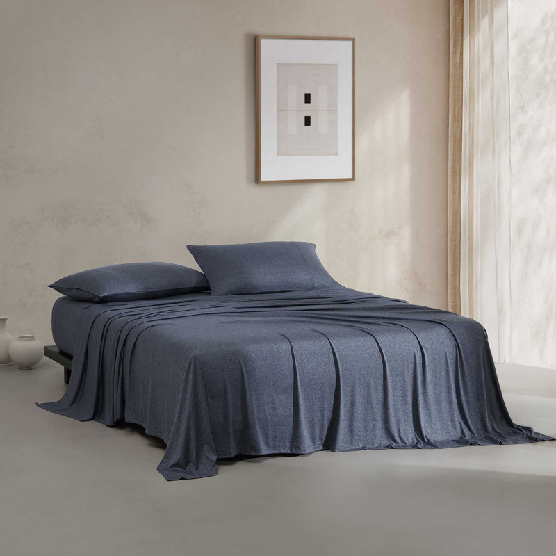 Calvin Klein Modern Cotton Melange 4 Piece Sheet Set, King Sheet Set + 2 King Pillowcases, Indigo