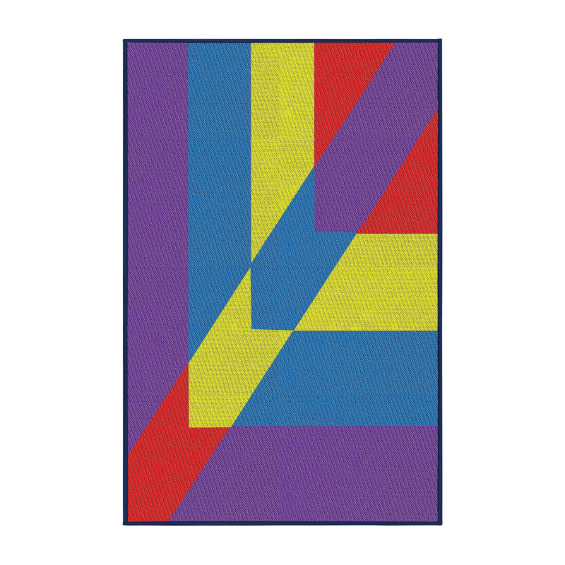 Tapis rouge/violet/jaune à motif, Rectangle 2 pi x 4 pi