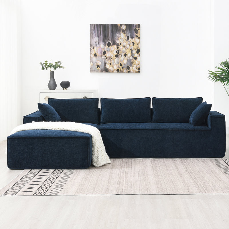 Canapé modulaire de style minimaliste 111,5 * 72 ", Chenille bleu foncé